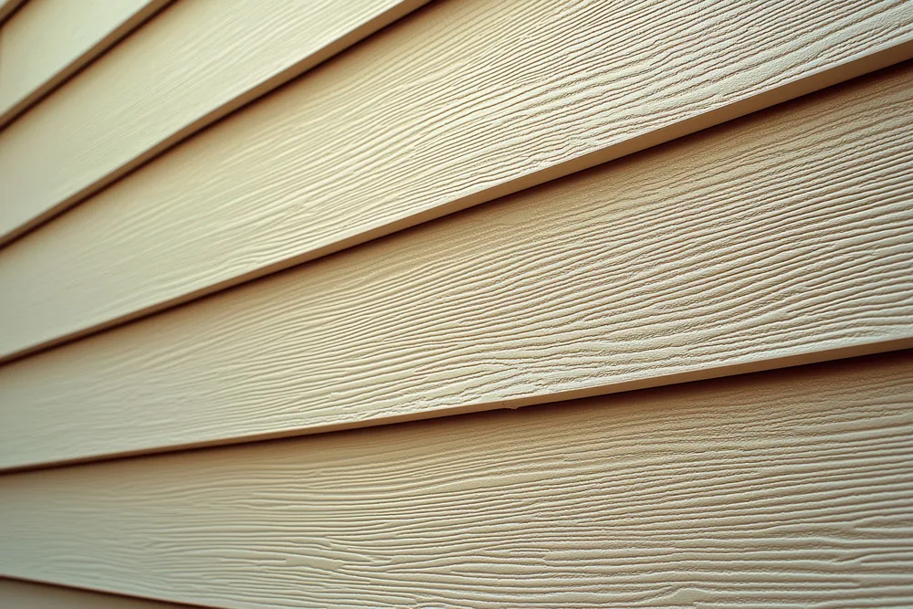 Close up of beige vinyl siding on a house